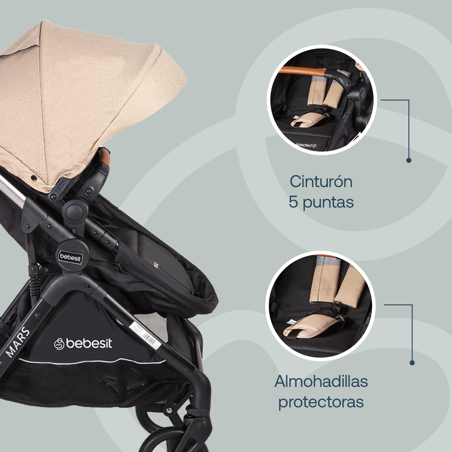 Foto 4 pulgar | Carriola Portabebe Bebesit Mars Lx Carriola Baston Plegable Color Beige