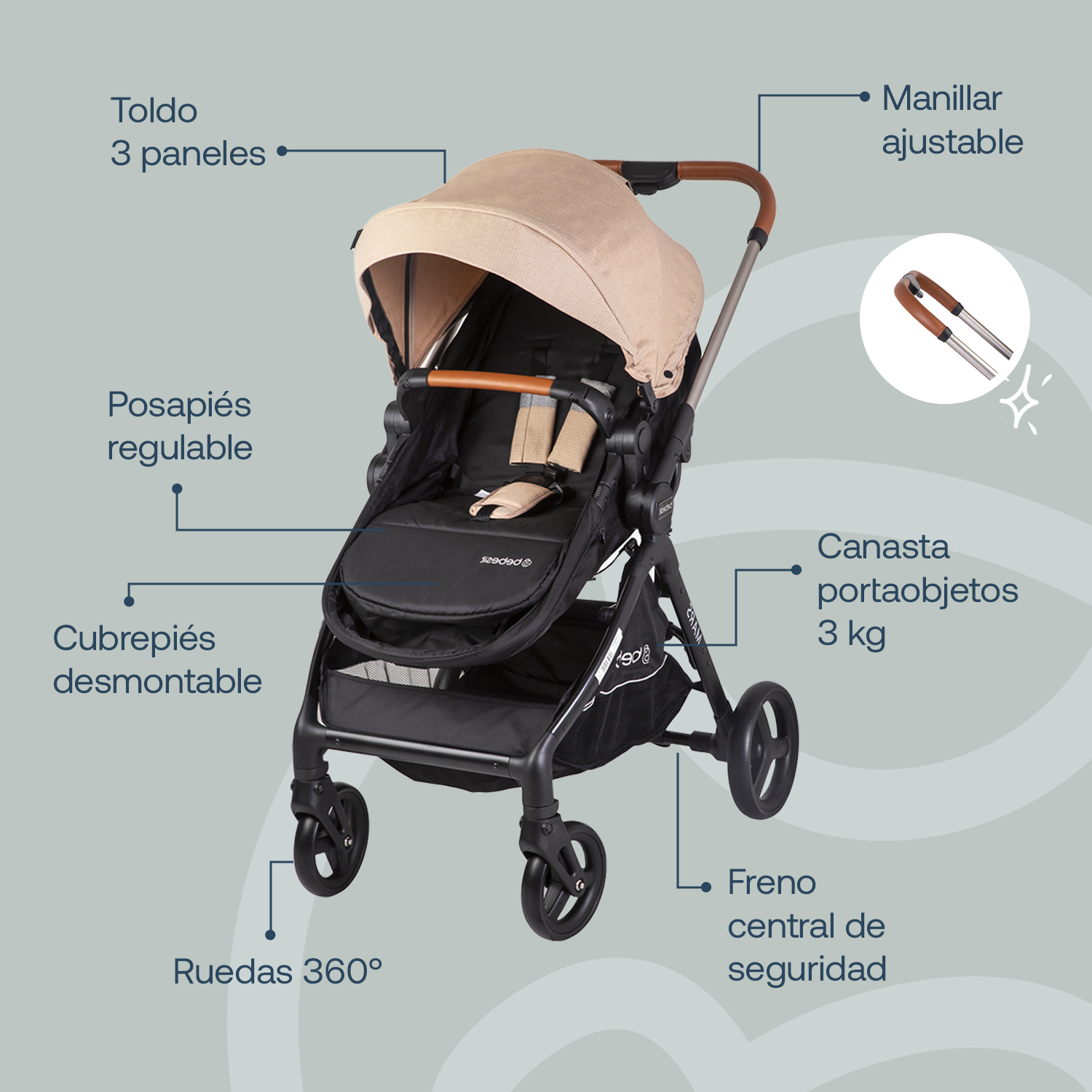 Foto 5 pulgar | Carriola Portabebe Bebesit Mars Lx Carriola Baston Plegable Color Beige