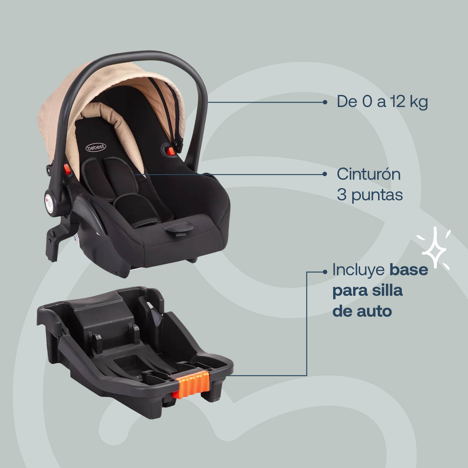 Foto 7 pulgar | Carriola Portabebe Bebesit Mars Lx Carriola Baston Plegable Color Beige