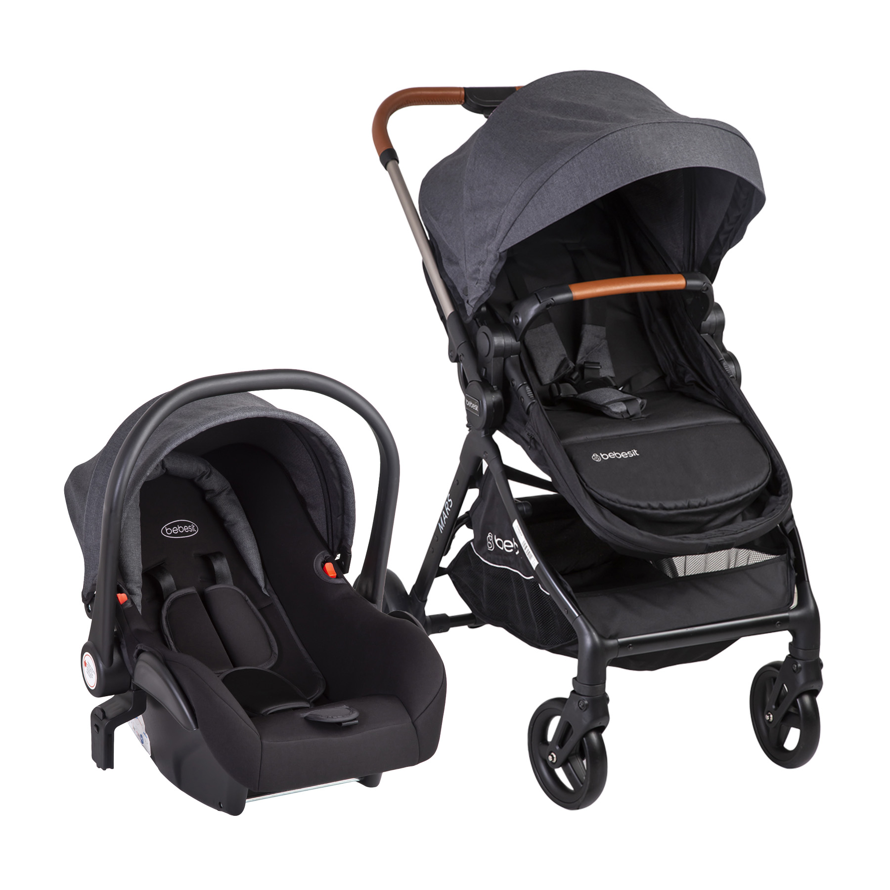 Carriola Portabebe Bebesit Mars Lx Carriola Baston Plegable Color Gris