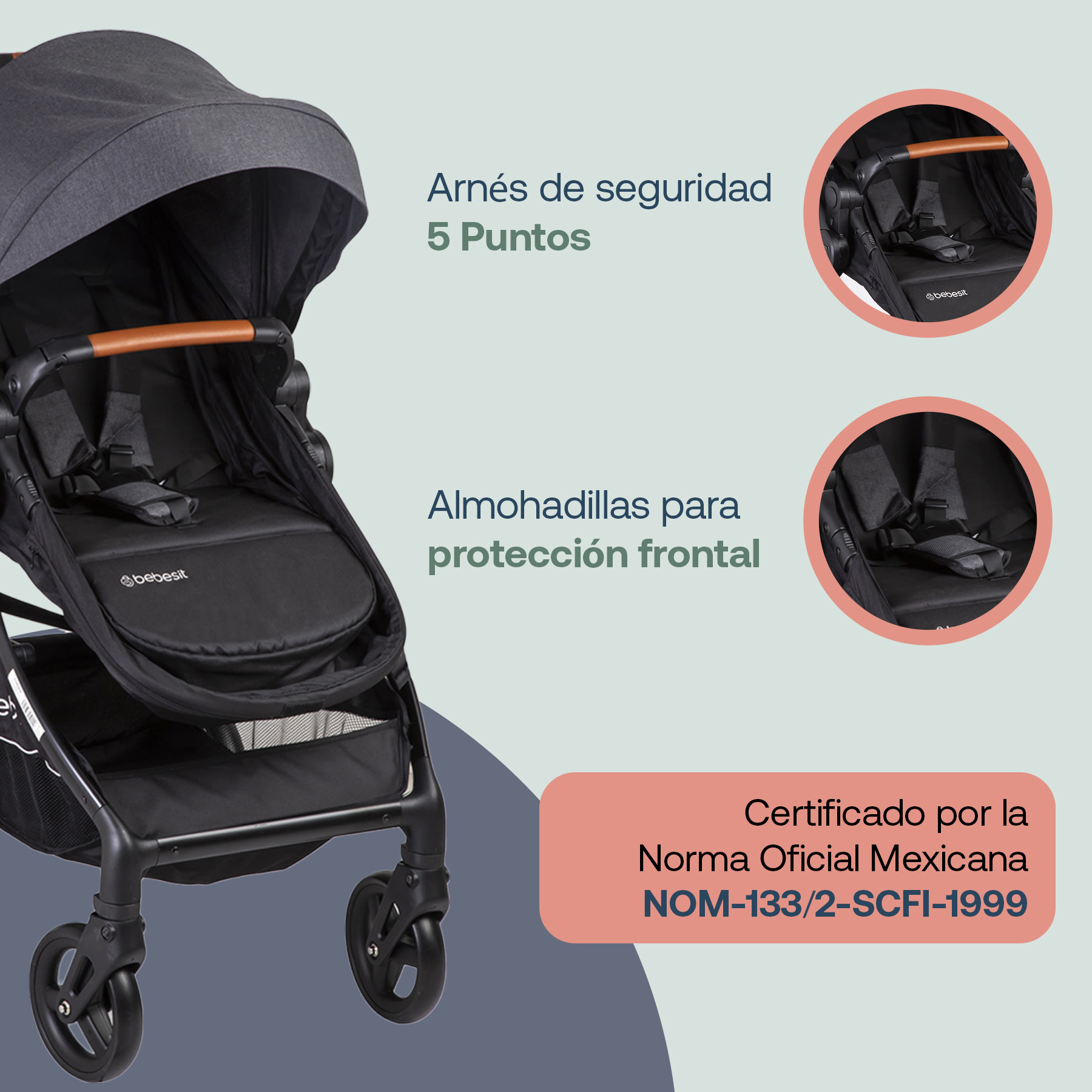 Foto 4 pulgar | Carriola Portabebe Bebesit Mars Lx Carriola Baston Plegable Color Gris