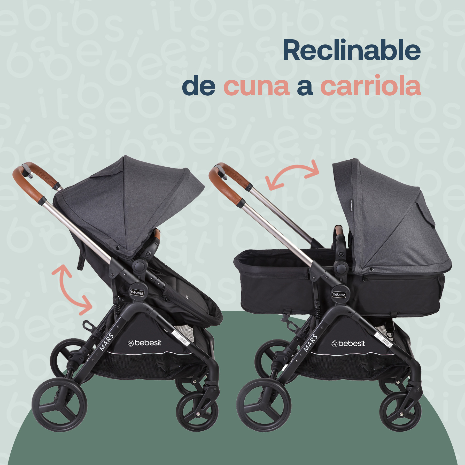 Foto 5 | Carriola Portabebe Bebesit Mars Lx Carriola Baston Plegable Color Gris