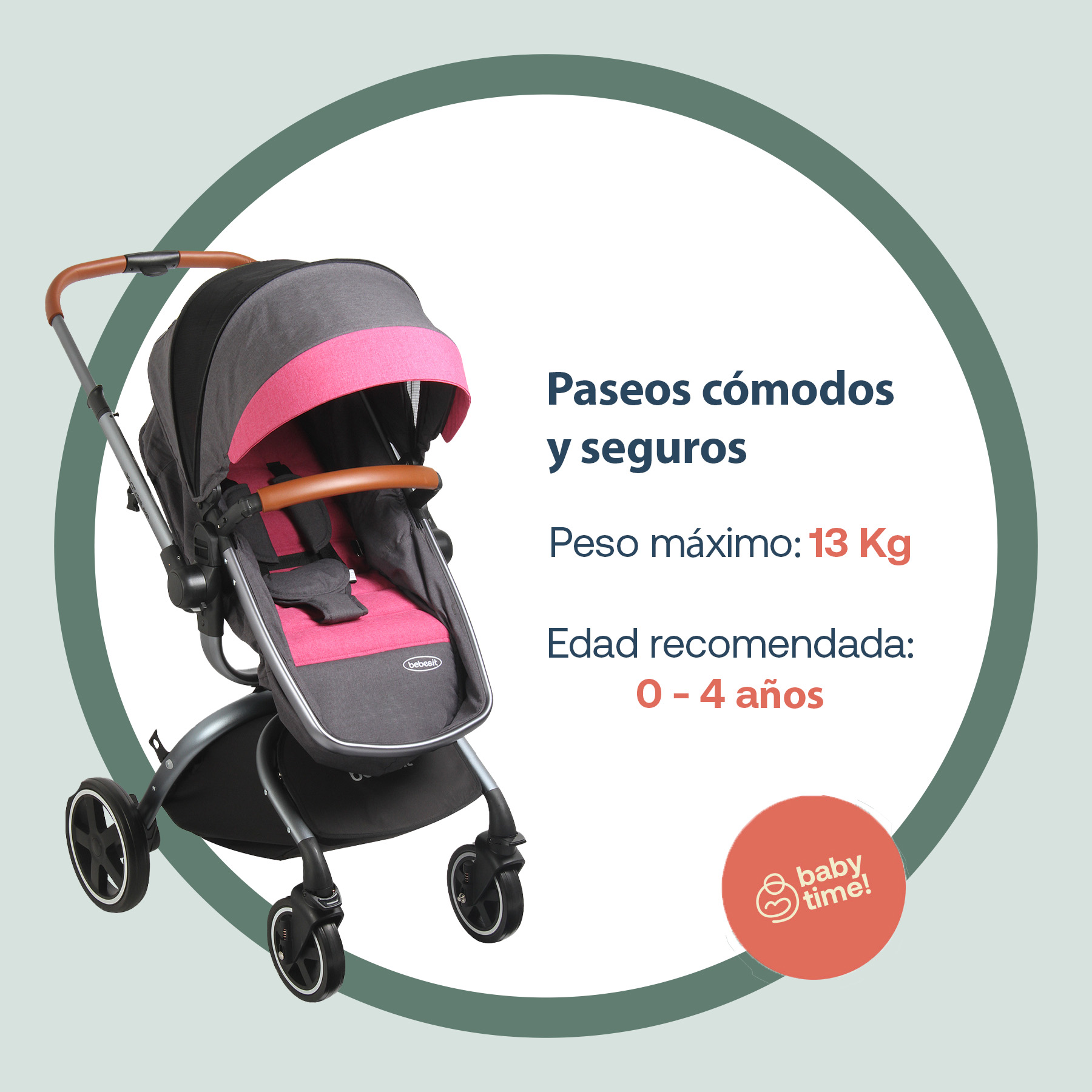 Foto 3 pulgar | Carriola Portabebe Bebesit Deluxe 360 Travel System Plegable Color Rosa