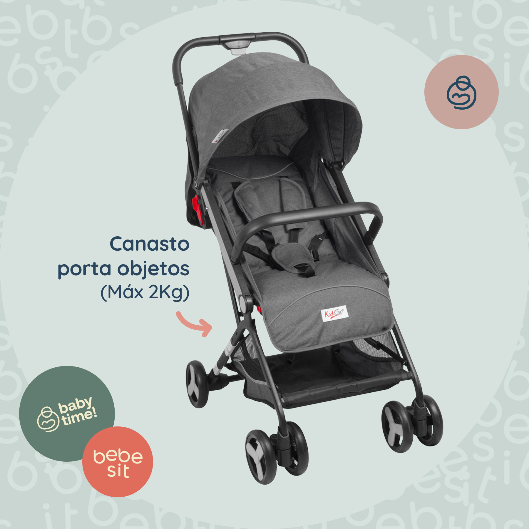 Foto 5 | Carriola Bebesit Flex Carriola De Baston Plegable Paseo Color Gris