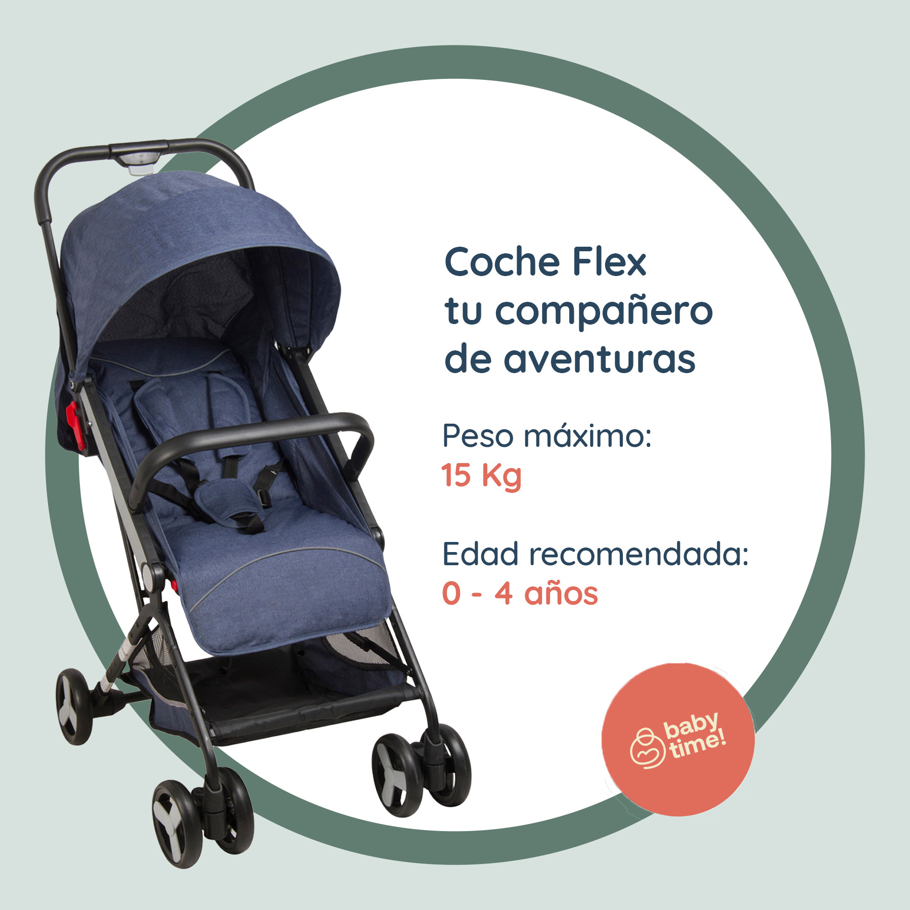 Foto 2 | Carriola Bebesit Flex Carriola De Baston Plegable Paseo Color Azul