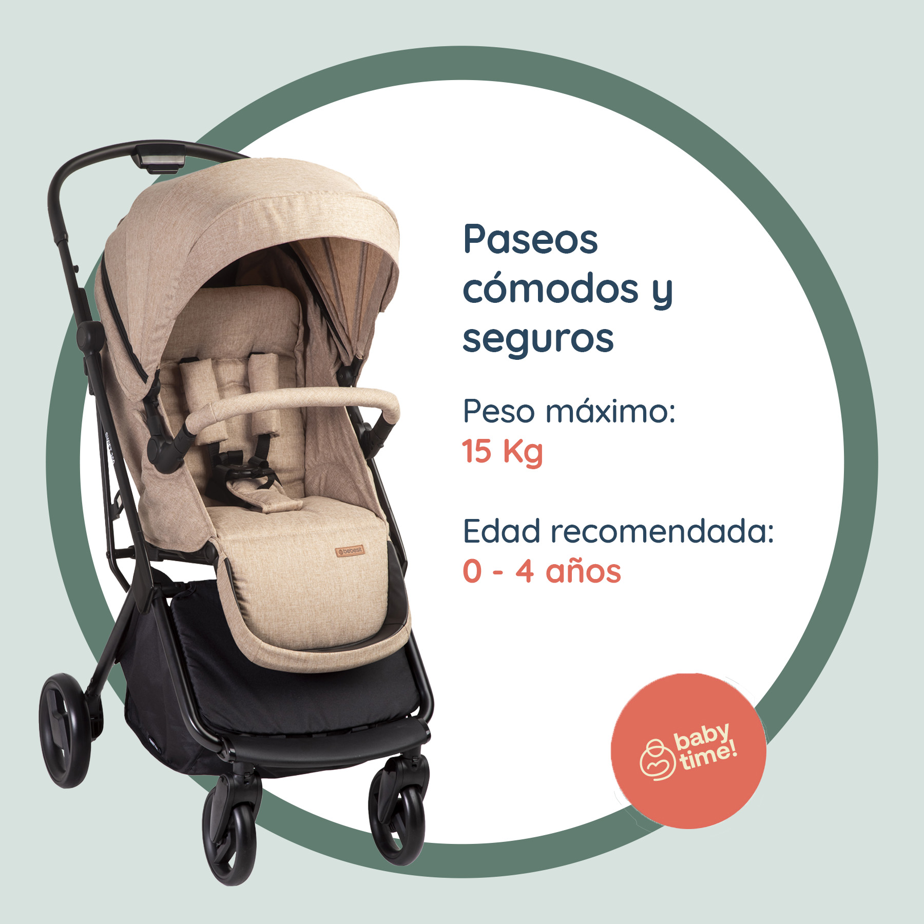 Foto 3 pulgar | Carriola Portabebe Bebesit Swift360 Carriola Baston Plegable Color Beige