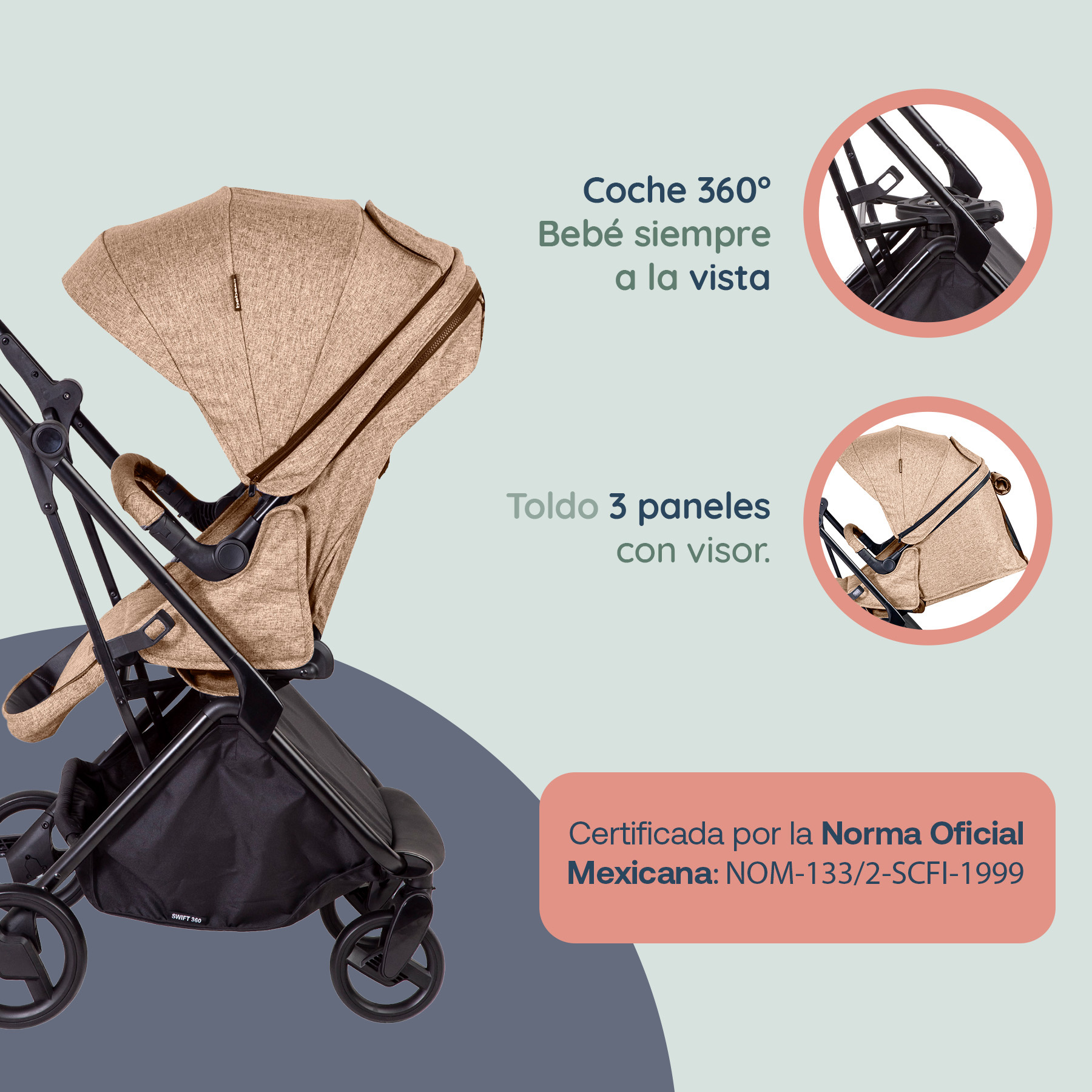 Foto 4 pulgar | Carriola Portabebe Bebesit Swift360 Carriola Baston Plegable Color Beige