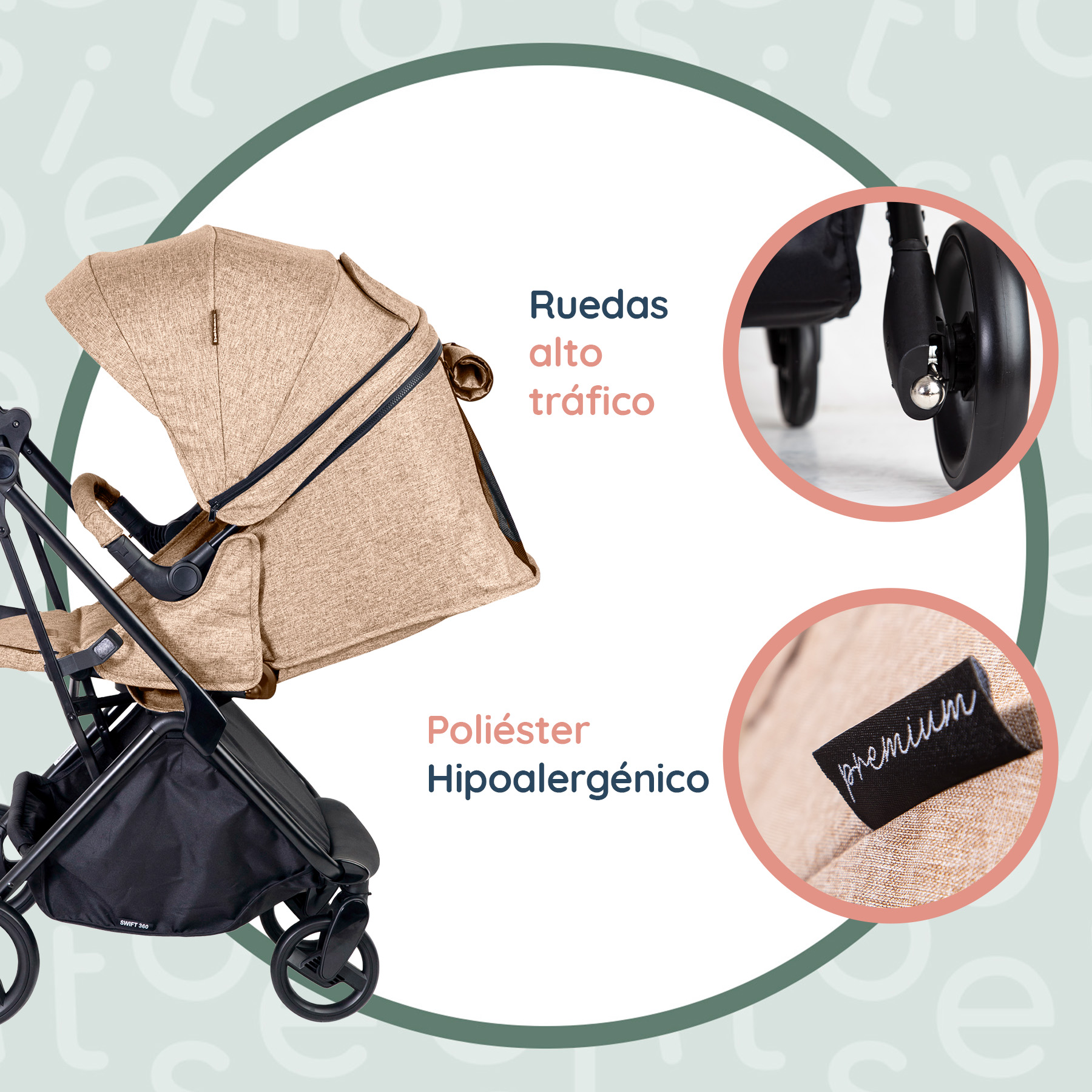 Foto 5 pulgar | Carriola Portabebe Bebesit Swift360 Carriola Baston Plegable Color Beige