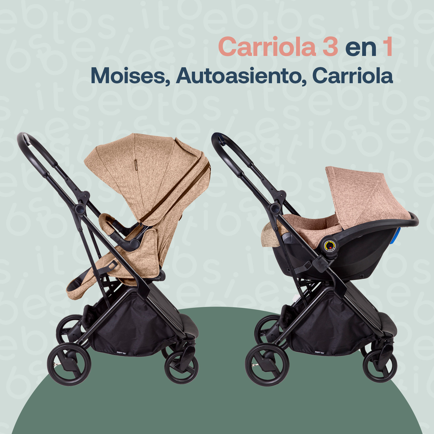 Foto 6 pulgar | Carriola Portabebe Bebesit Swift360 Carriola Baston Plegable Color Beige