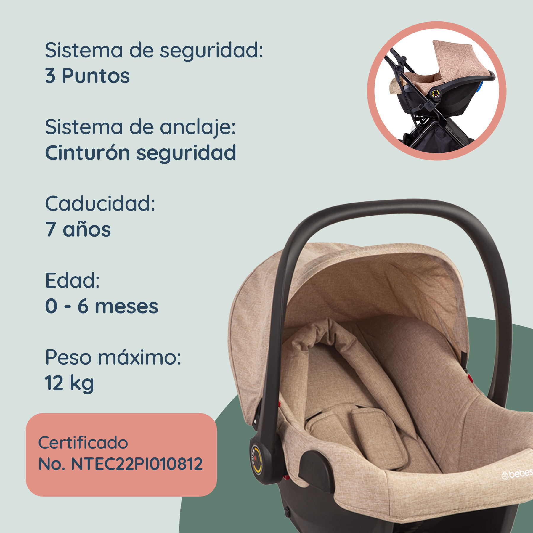 Foto 8 | Carriola Portabebe Bebesit Swift360 Carriola Baston Plegable Color Beige