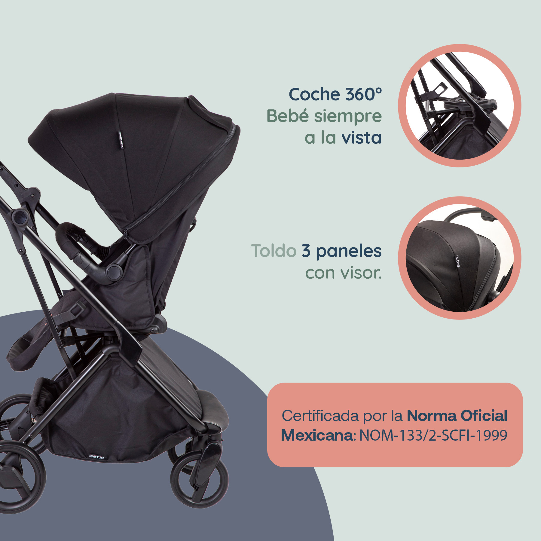 Foto 4 pulgar | Carriola Portabebe Bebesit Swift360 Carriola Baston Plegable Color Negro