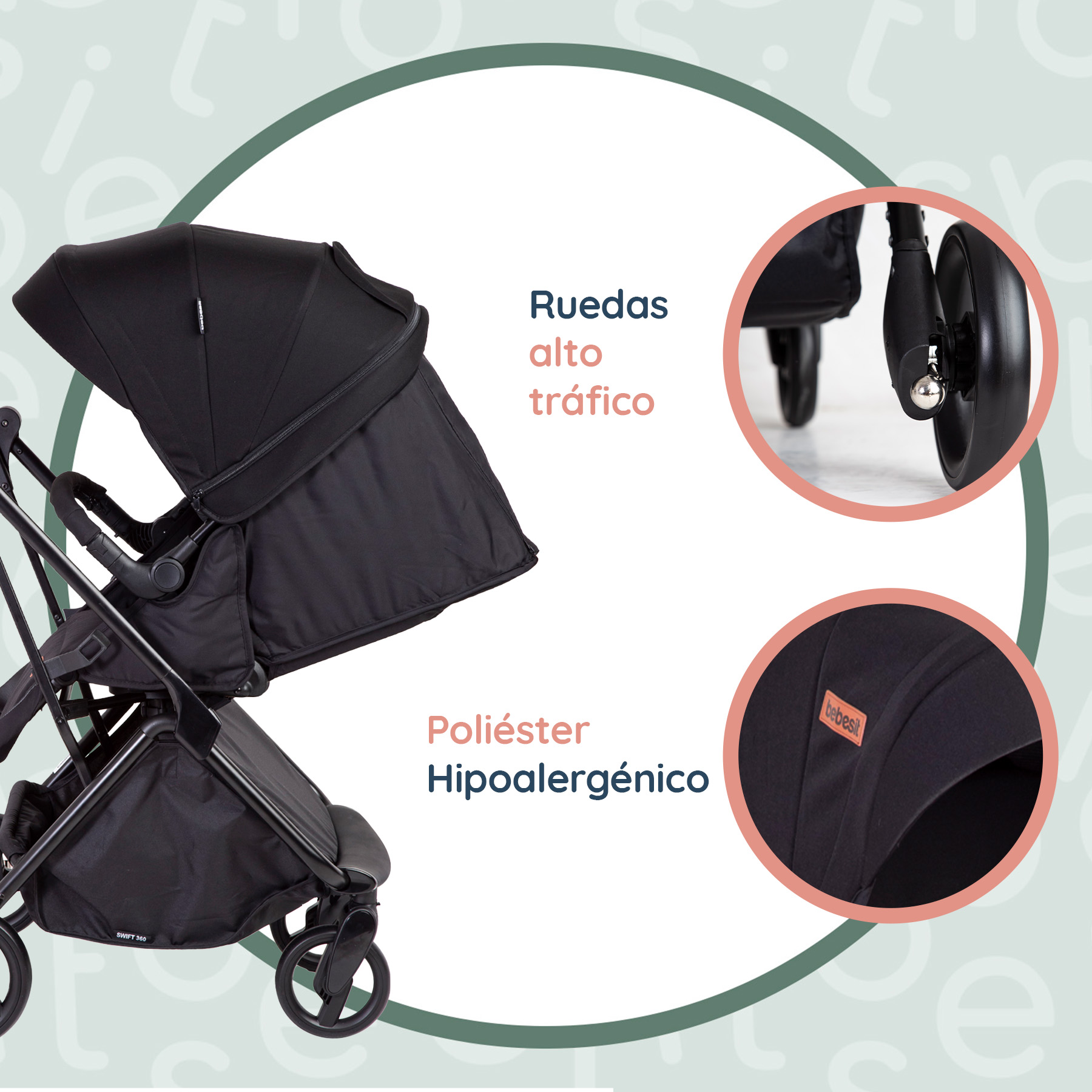 Foto 5 pulgar | Carriola Portabebe Bebesit Swift360 Carriola Baston Plegable Color Negro