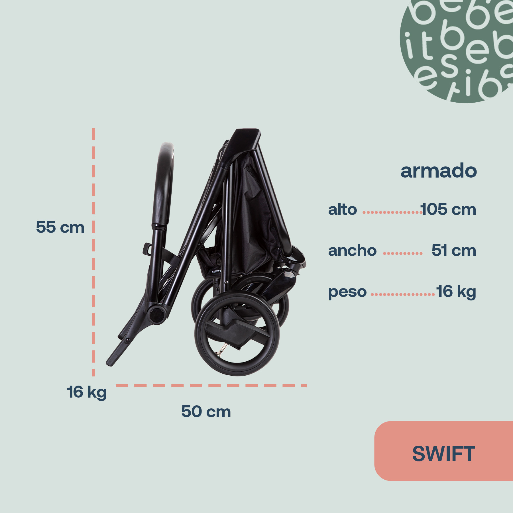 Foto 7 | Carriola Portabebe Bebesit Swift360 Carriola Baston Plegable Color Negro