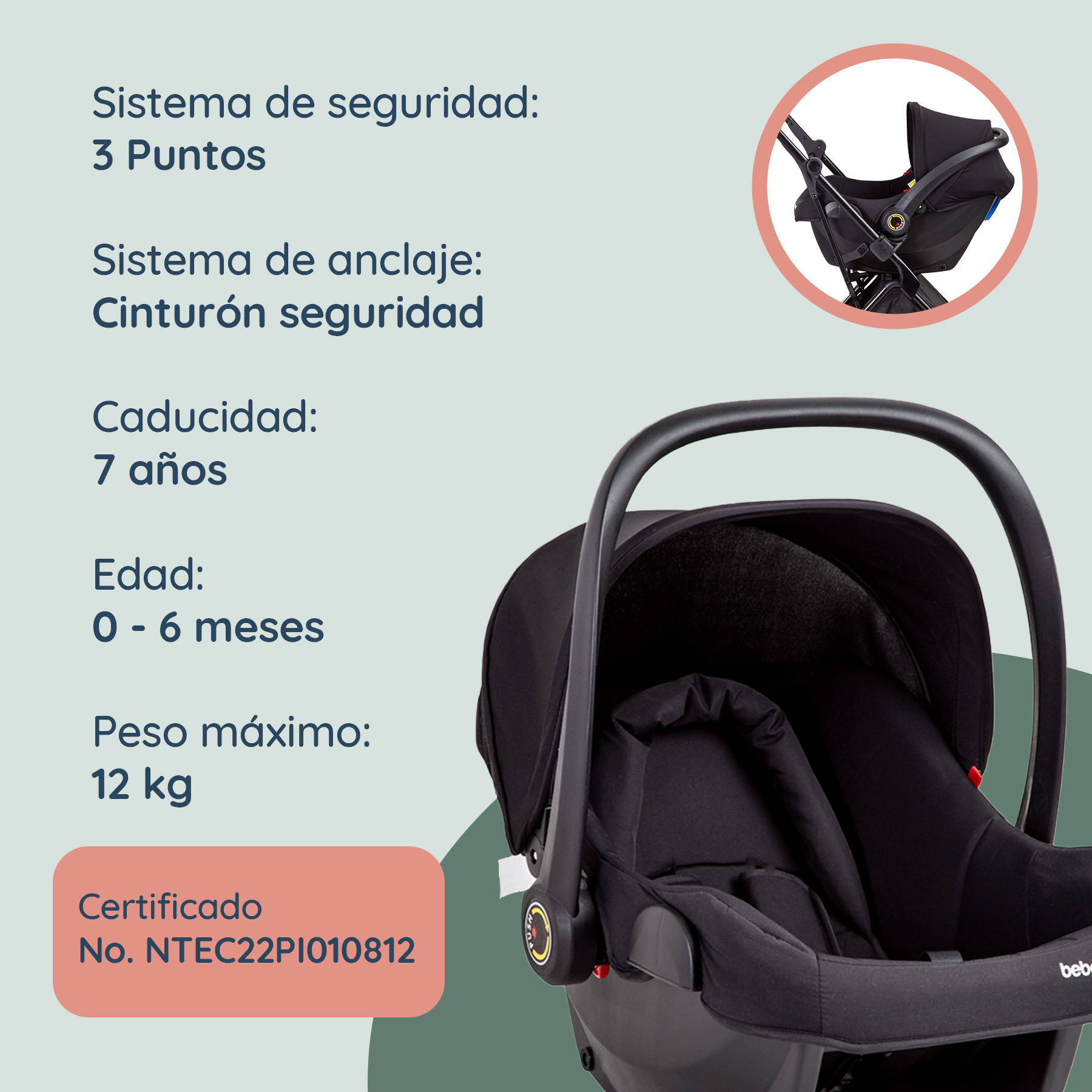 Foto 8 | Carriola Portabebe Bebesit Swift360 Carriola Baston Plegable Color Negro