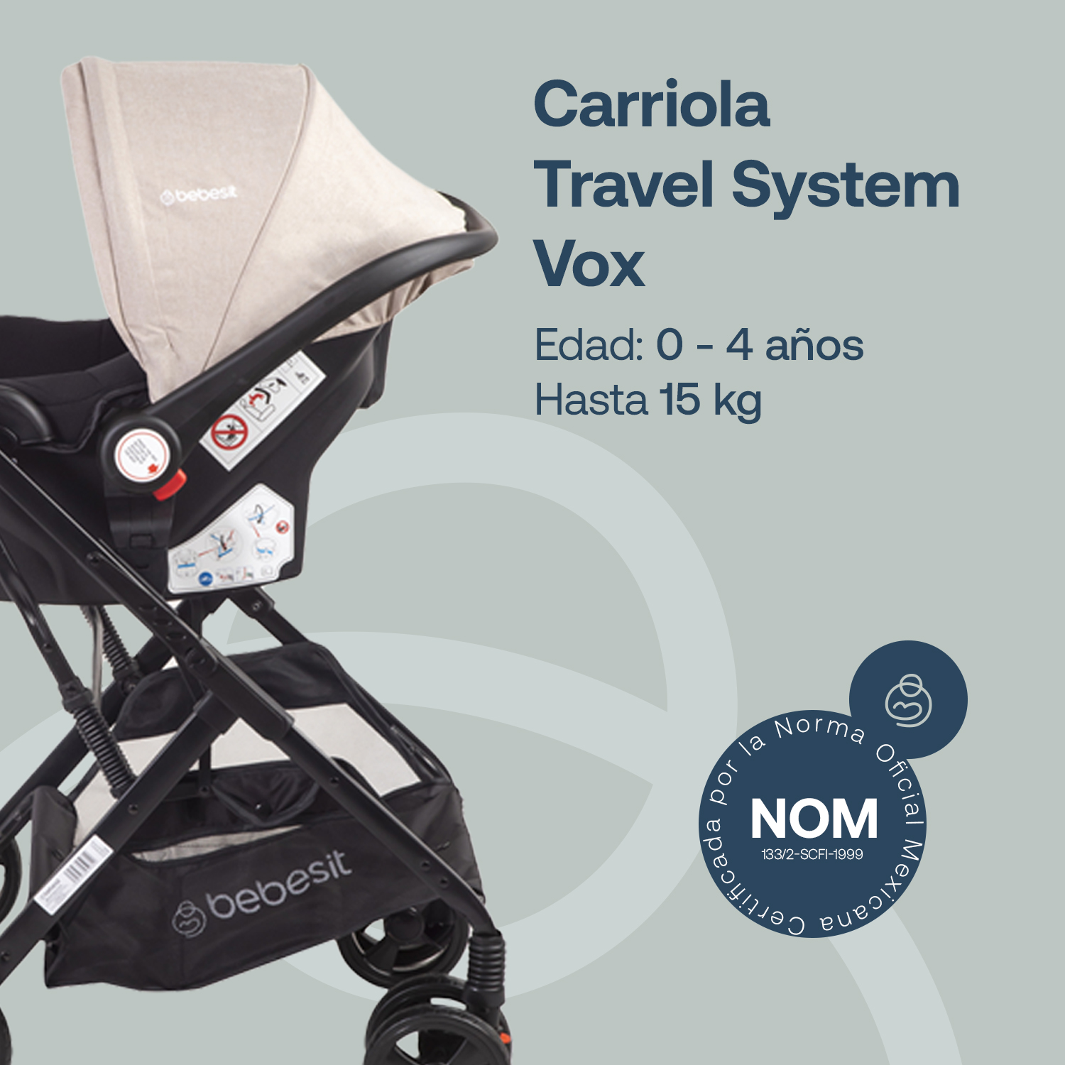 Foto 3 pulgar | Carriola Portabebe Bebesit Vox Travel System Carriola Baston