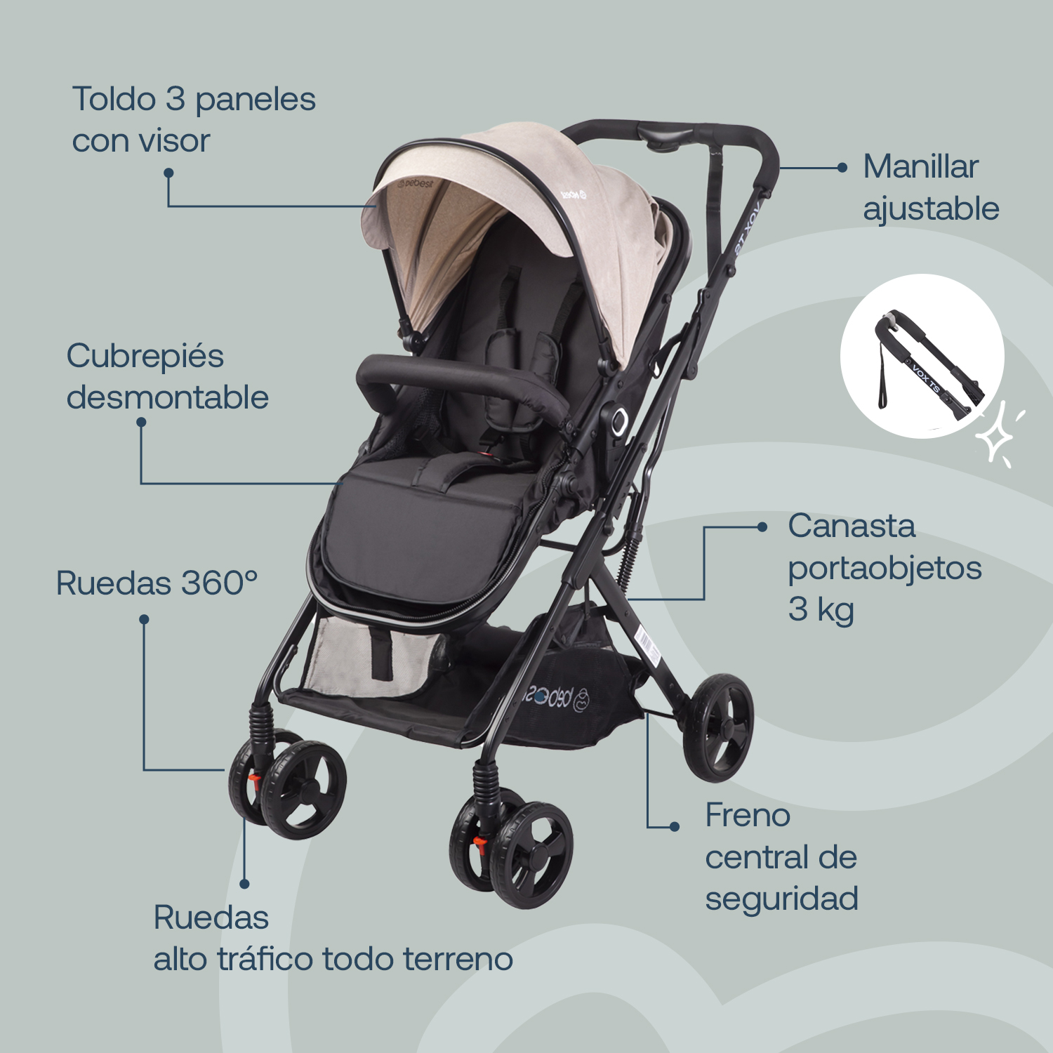 Foto 5 pulgar | Carriola Portabebe Bebesit Vox Travel System Carriola Baston