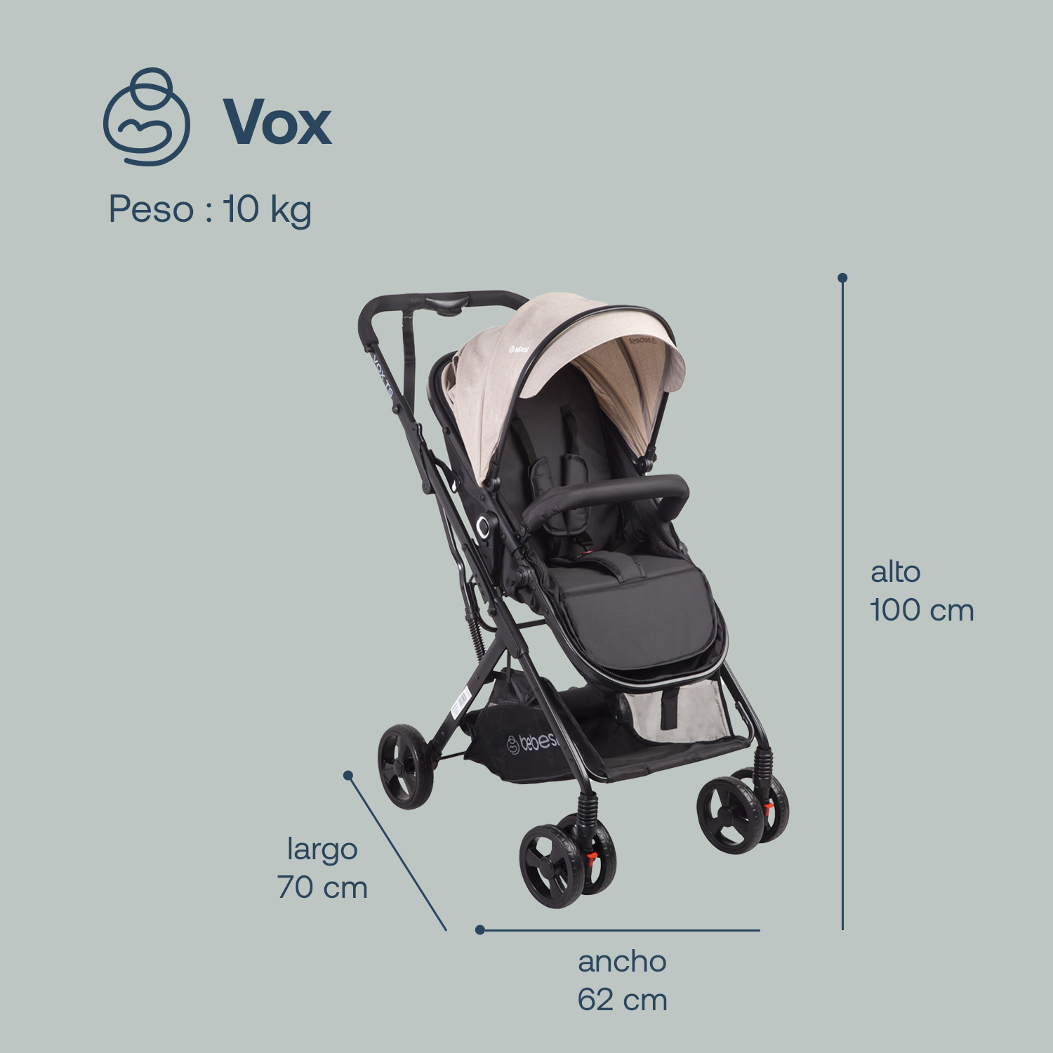 Foto 9 pulgar | Carriola Portabebe Bebesit Vox Travel System Carriola Baston