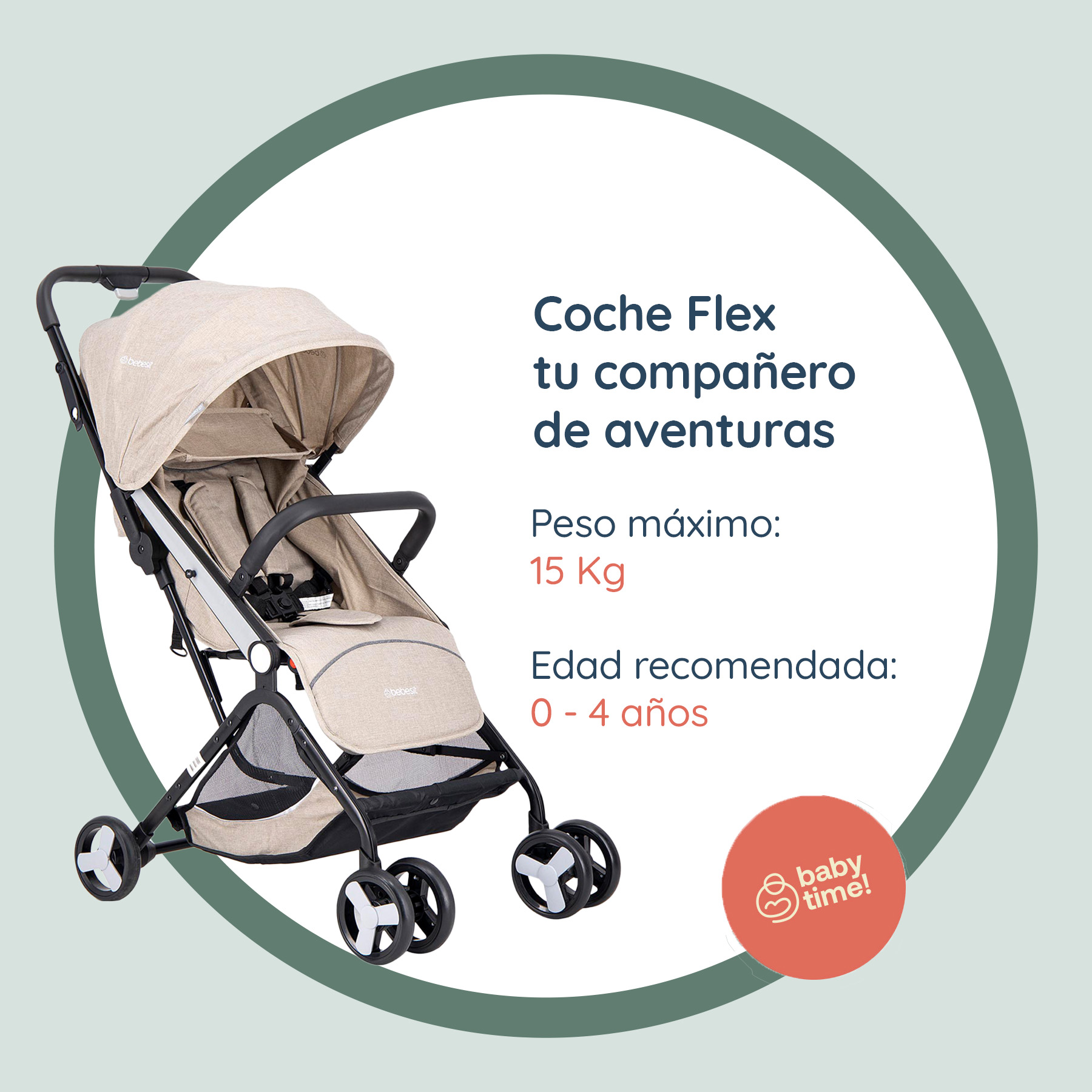 Foto 3 pulgar | Carriola Bebesit Flex Carriola De Baston Plegable Paseo Color Beige