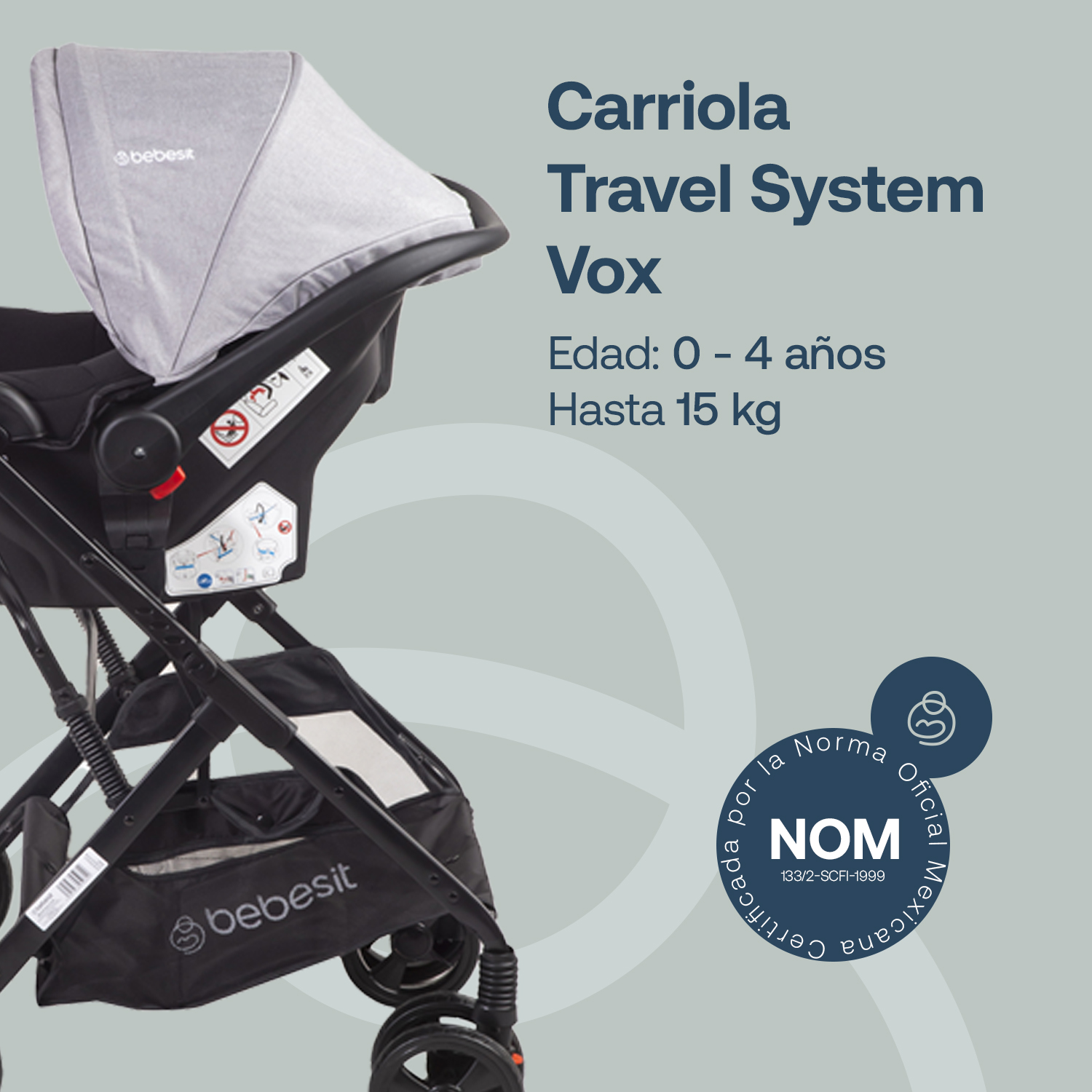 Foto 3 pulgar | Carriola Portabebe Bebesit Vox Travel System Carriola Baston