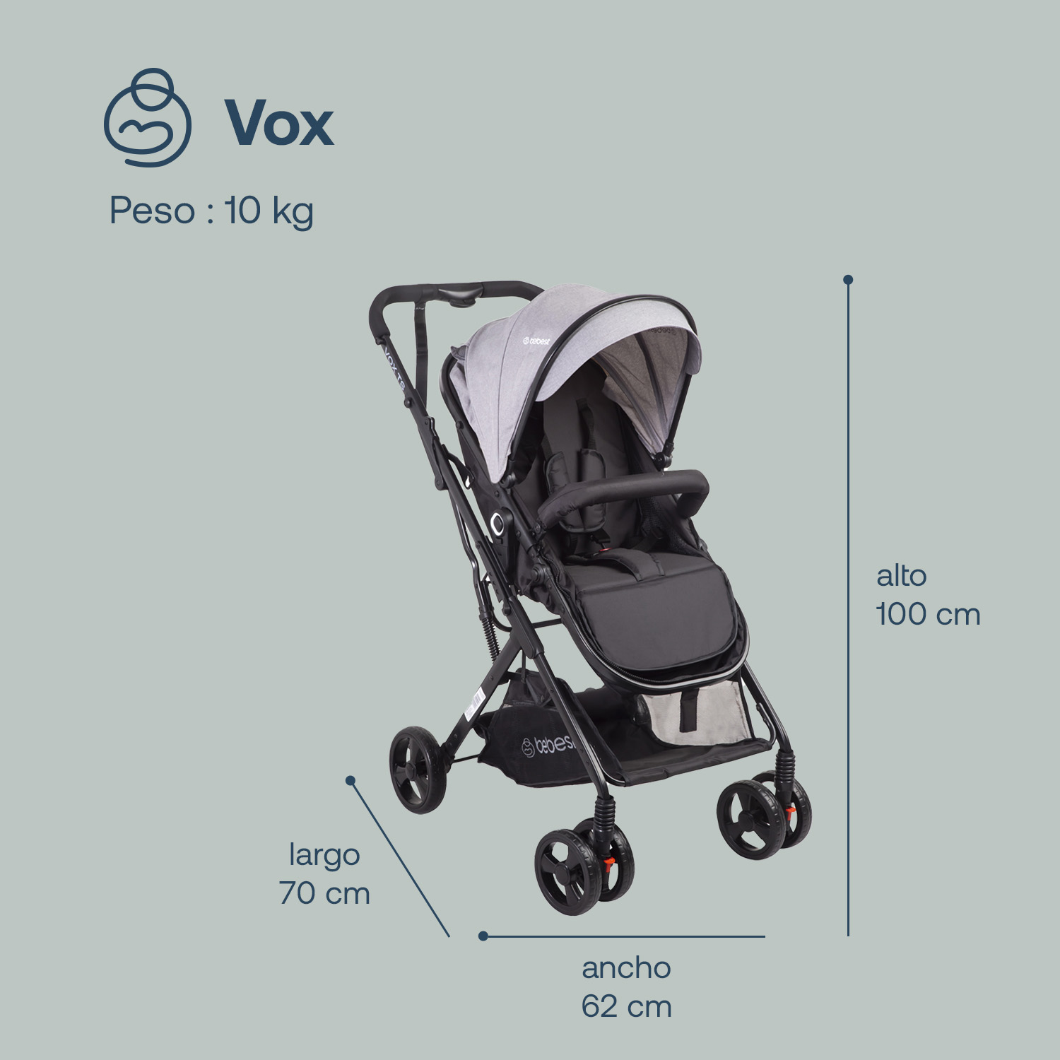 Foto 9 pulgar | Carriola Portabebe Bebesit Vox Travel System Carriola Baston