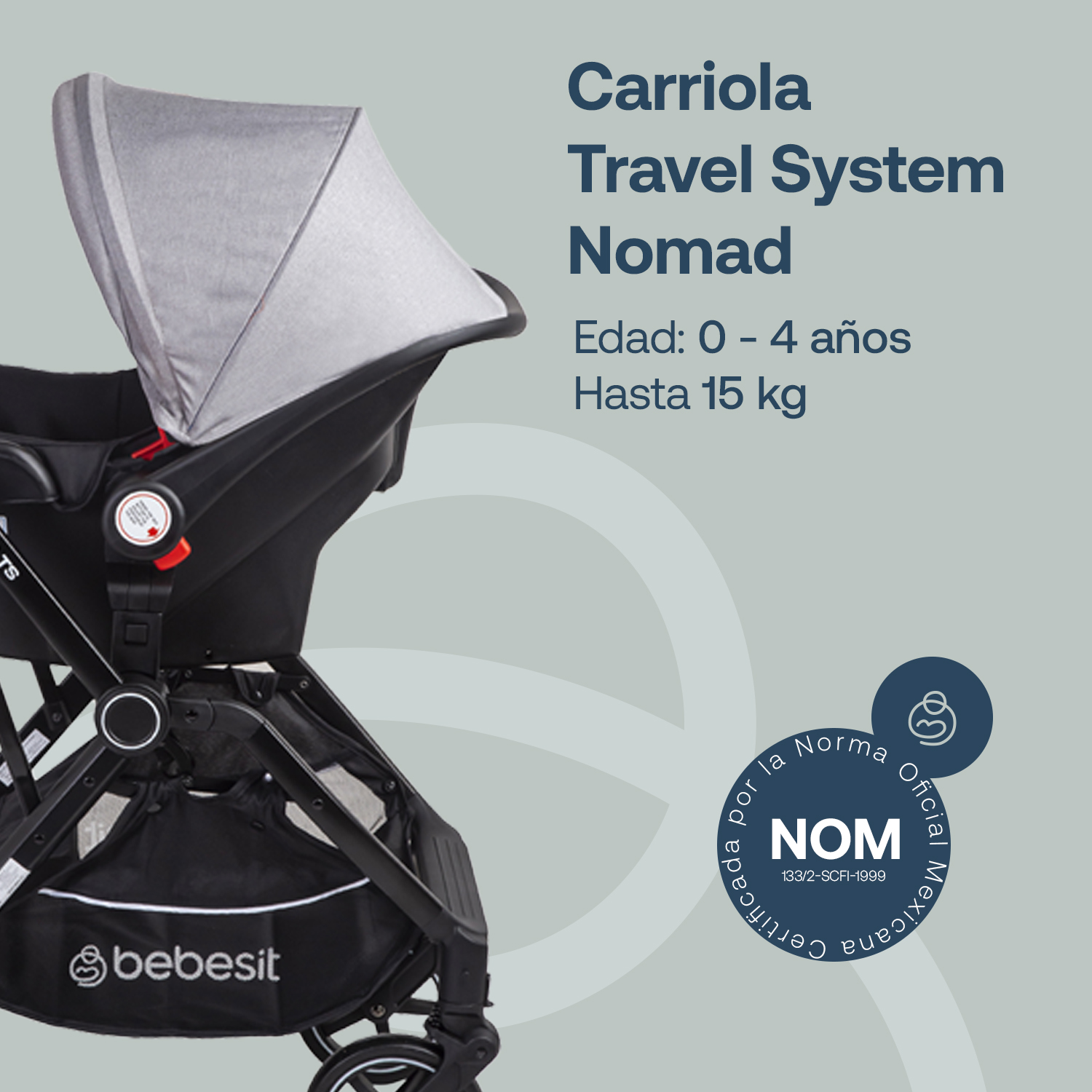 Foto 3 pulgar | Carriola Portabebe Bebesit Nomad Carriola Baston Plegable