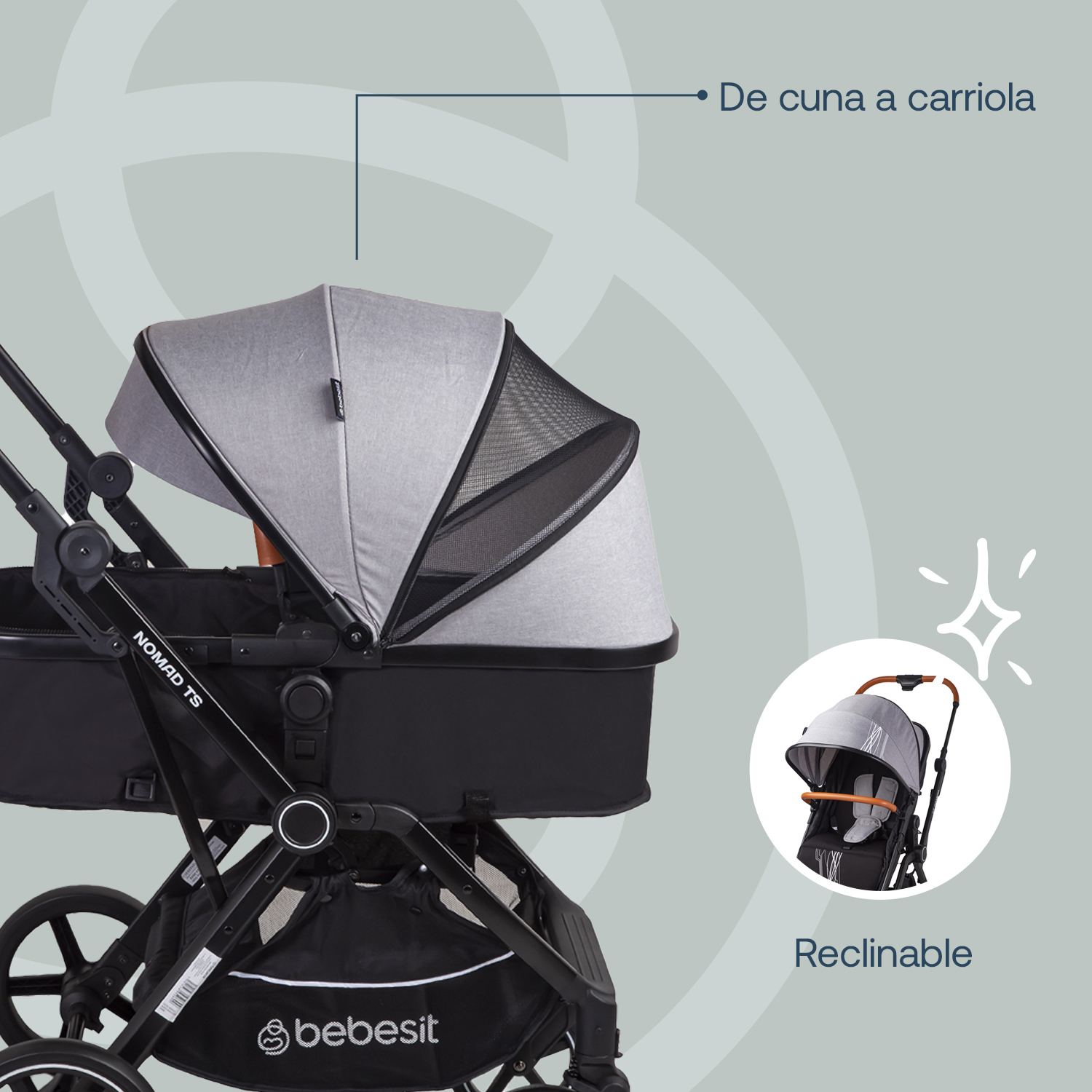 Foto 5 | Carriola Portabebe Bebesit Nomad Carriola Baston Plegable