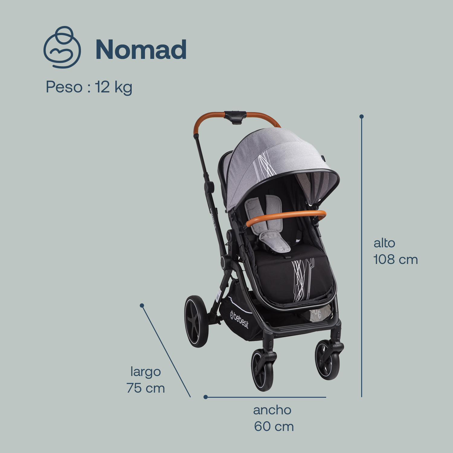 Foto 9 pulgar | Carriola Portabebe Bebesit Nomad Carriola Baston Plegable