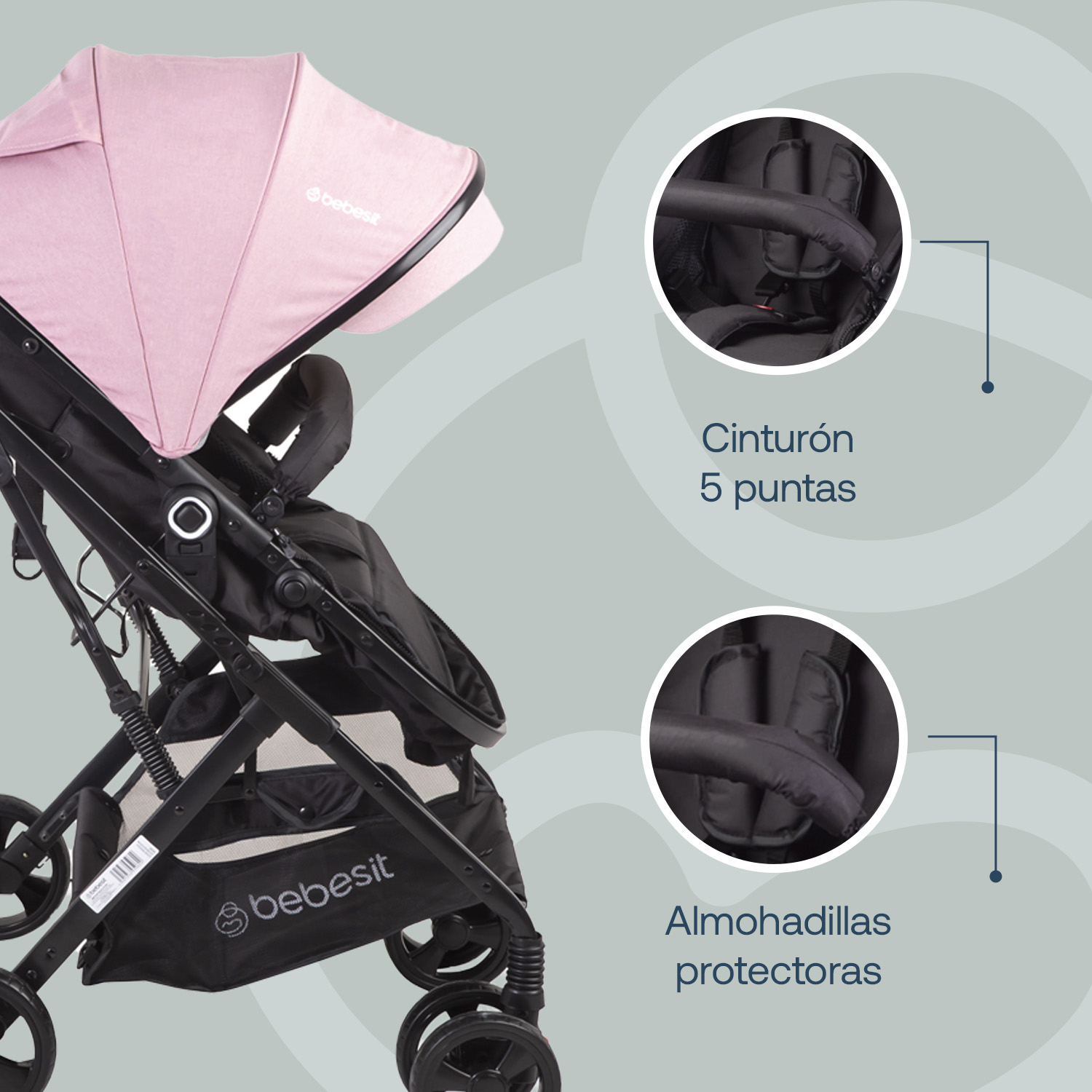 Foto 4 pulgar | Carriola y Portabebé Bebesit Vox color Rosa Travel System