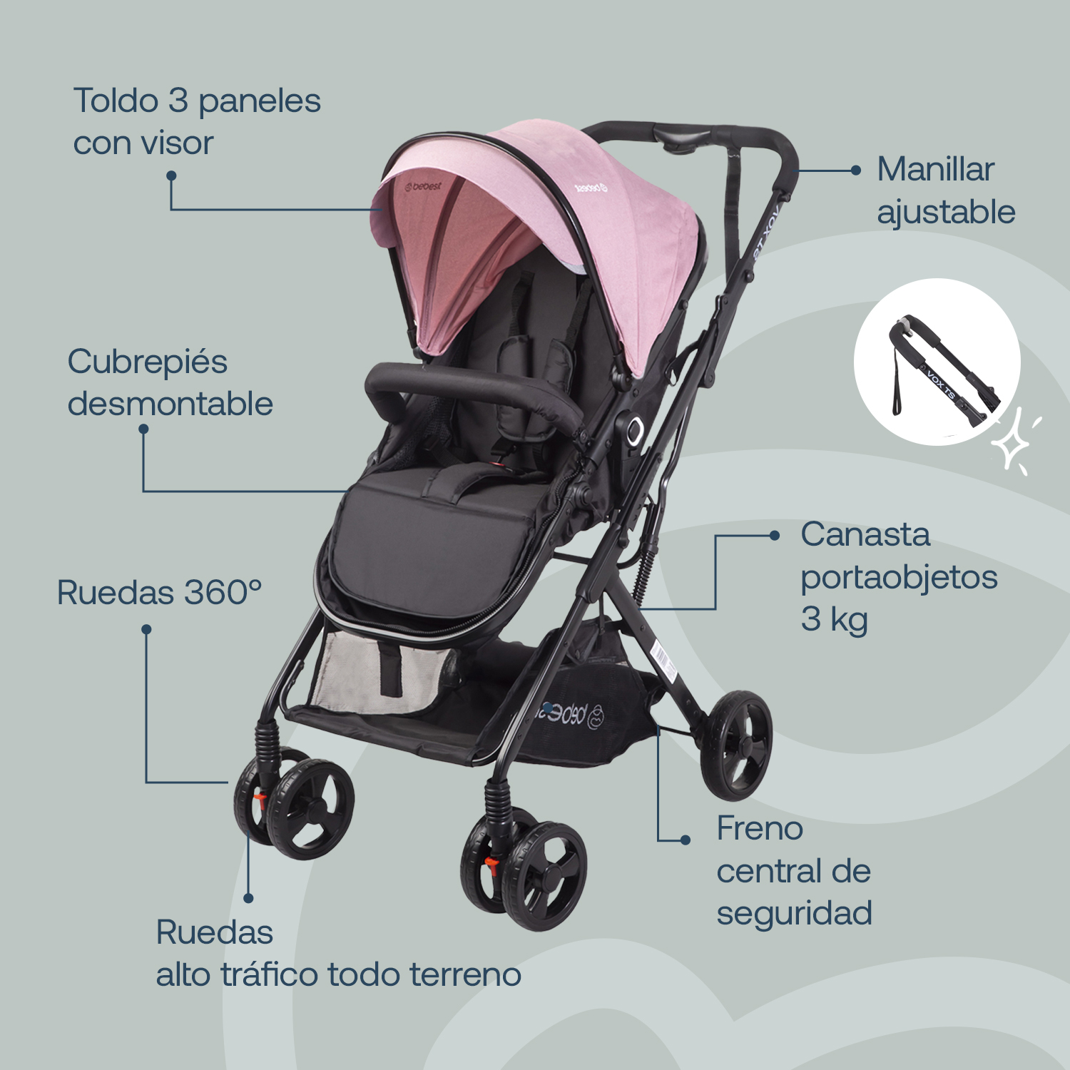 Foto 4 | Carriola y Portabebé Bebesit Vox color Rosa Travel System