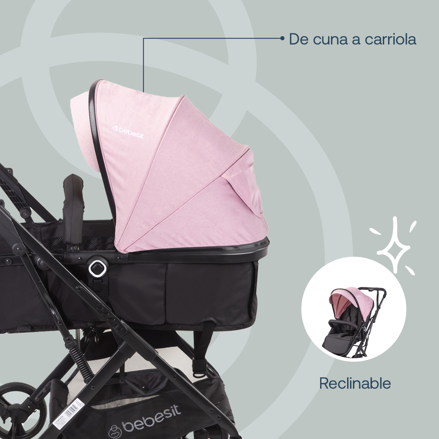 Foto 5 | Carriola y Portabebé Bebesit Vox color Rosa Travel System