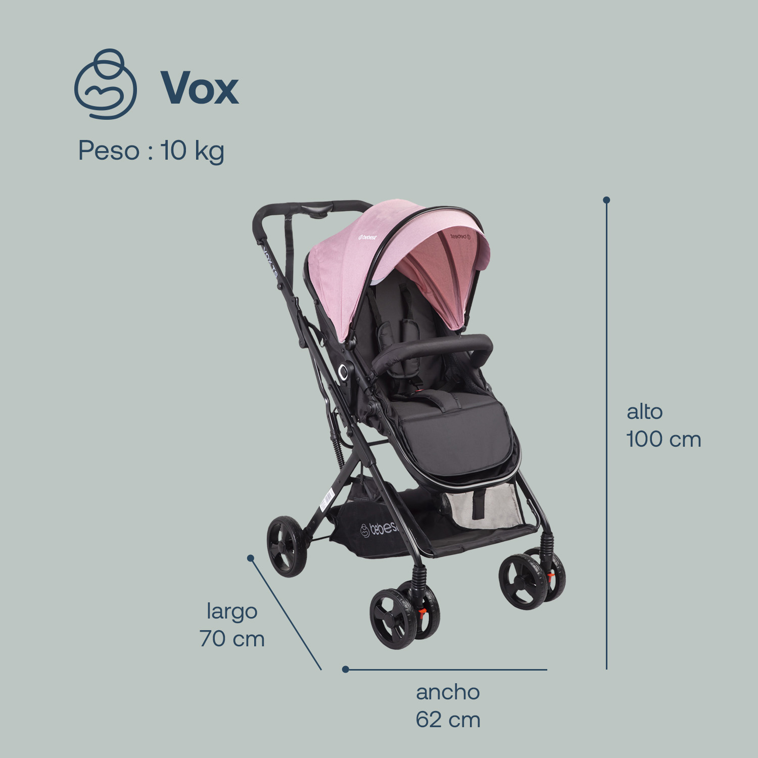 Foto 8 | Carriola y Portabebé Bebesit Vox color Rosa Travel System