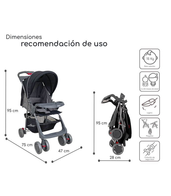 Foto 5 pulgar | Carriola D bebé CITI-2023 Ultra Plegable con Charola 6 a 24 Meses 15 KG Negro