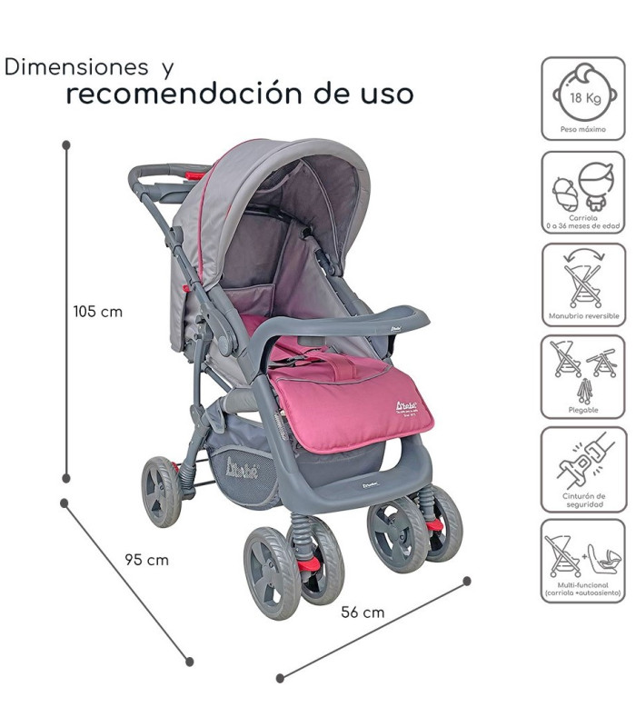 Foto 5 pulgar | Carriola para Bebé + Autoasiento Dbebé Reversible y Reclinable Rosa