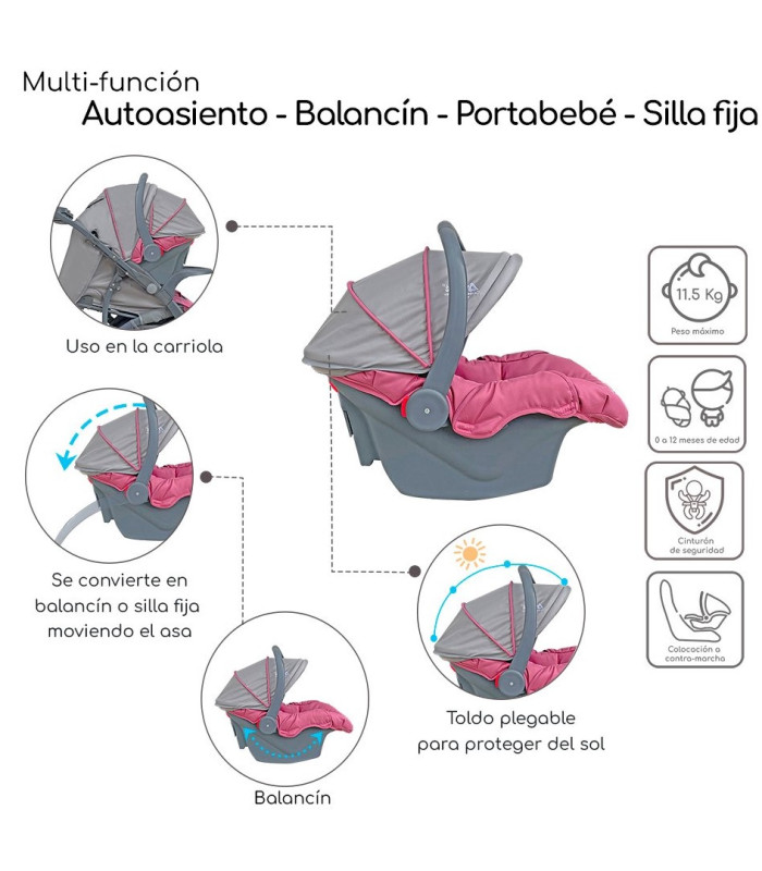 Foto 5 | Carriola para Bebé + Autoasiento Dbebé Reversible y Reclinable Rosa