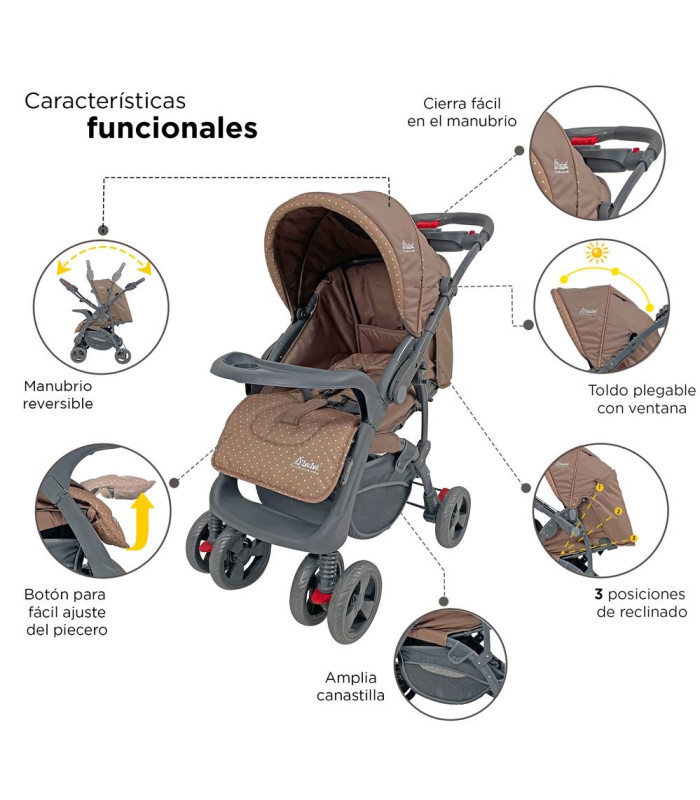 Foto 2 | Carriola para Bebé +  Autoasiento Dbebé Reversible y Reclinable Café