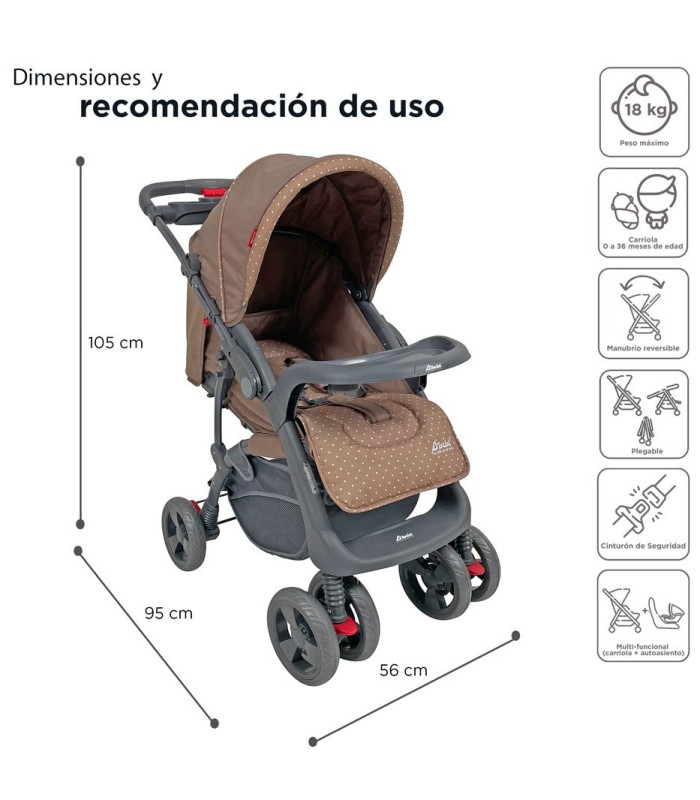 Foto 5 pulgar | Carriola para Bebé +  Autoasiento Dbebé Reversible y Reclinable Café