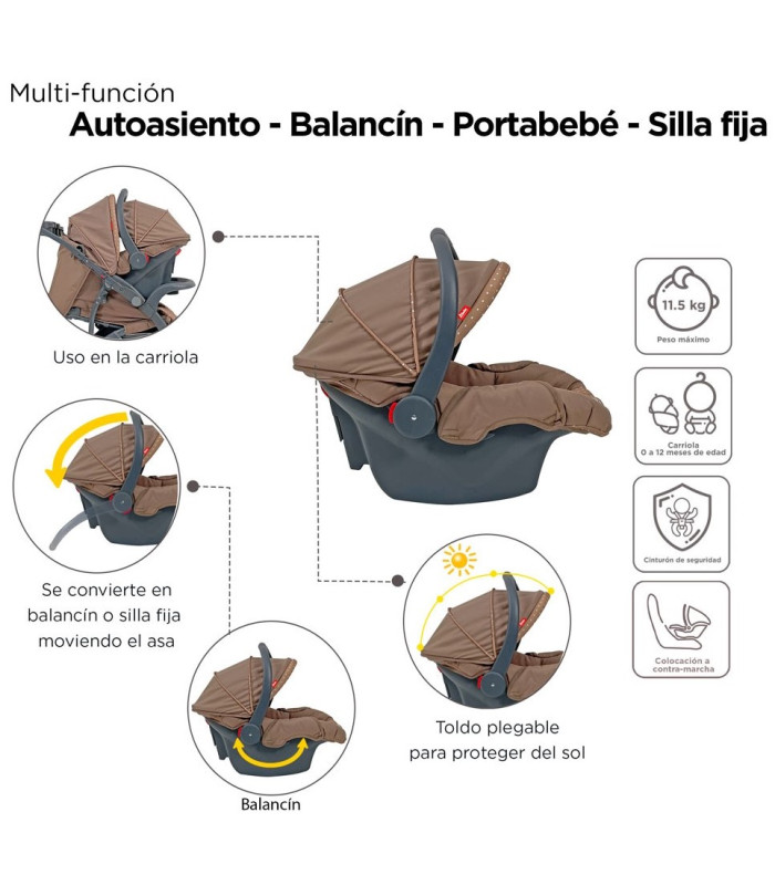 Foto 6 pulgar | Carriola para Bebé +  Autoasiento Dbebé Reversible y Reclinable Café