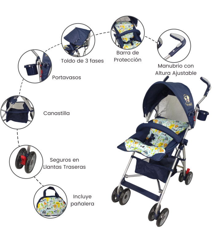 Foto 2 | Carriola Para Bebe De Baston 502B Compacta,plegable,ligera,reclinable Azul