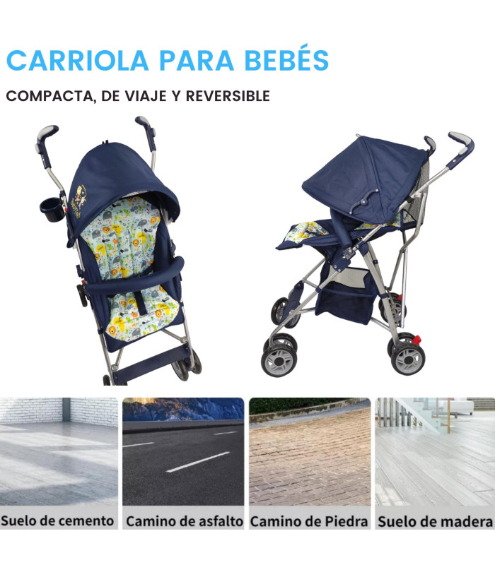 Foto 4 pulgar | Carriola Para Bebe De Baston 502B Compacta,plegable,ligera,reclinable Azul