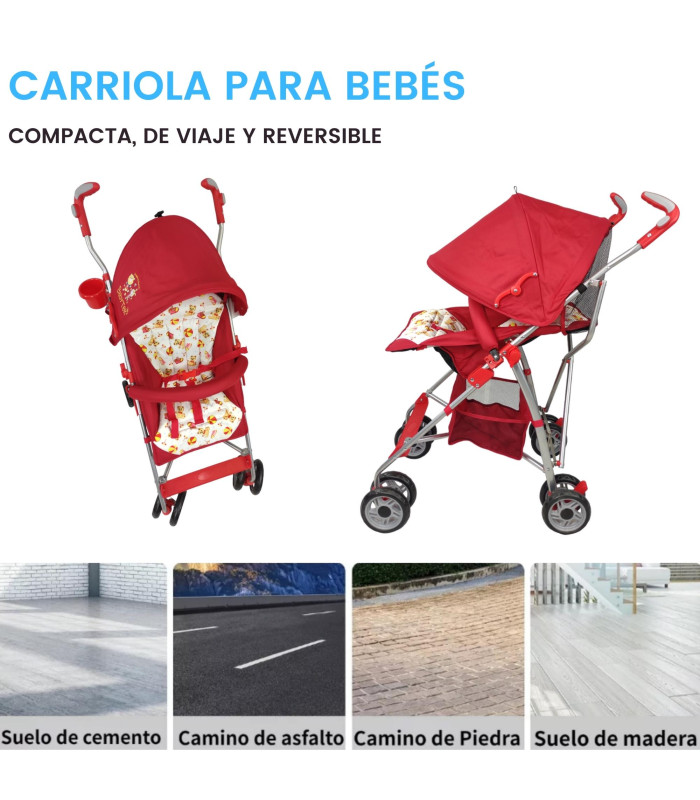 Foto 4 pulgar | Carriola Para Bebe De Baston 502B Compacta,plegable,ligera,reclinable Rojo