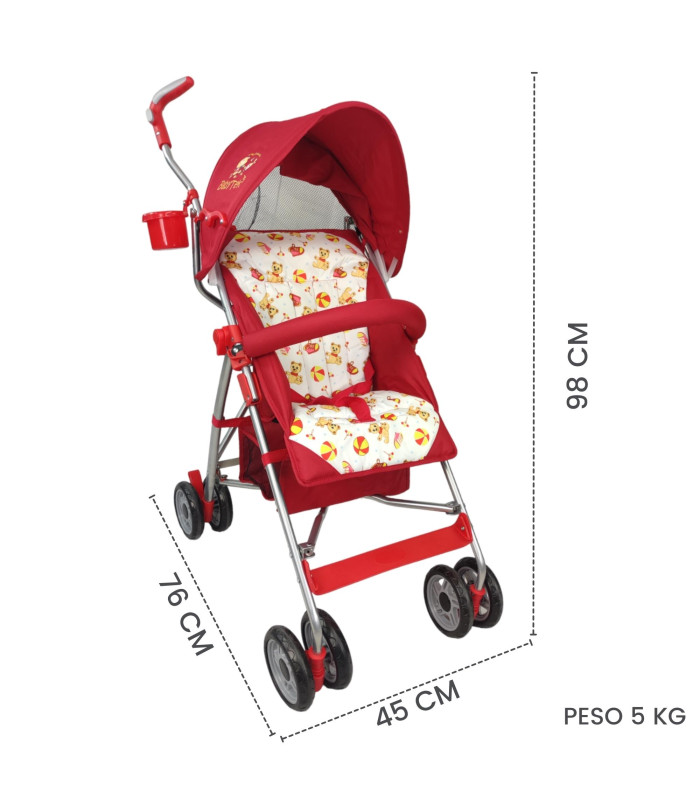 Foto 5 pulgar | Carriola Para Bebe De Baston 502B Compacta,plegable,ligera,reclinable Rojo