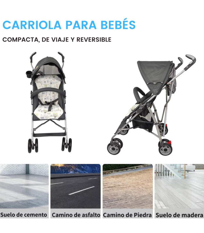 Foto 4 pulgar | Carriola Para Bebe De Baston 502B Compacta,plegable,ligera,reclinable Gris