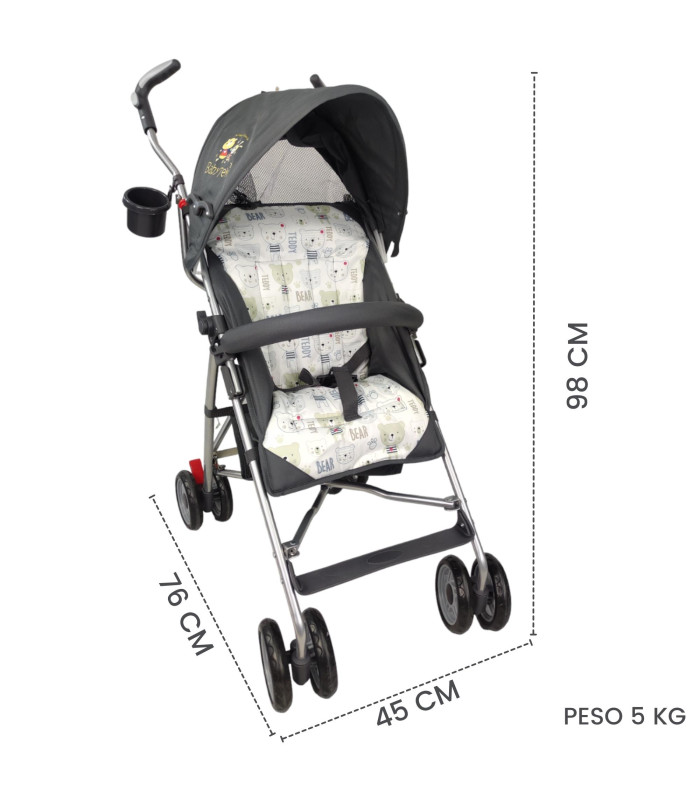 Foto 5 pulgar | Carriola Para Bebe De Baston 502B Compacta,plegable,ligera,reclinable Gris