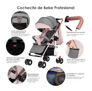 Foto 4 | Carriola de Bastón Plegable Reclinable color Rosa para Bebé