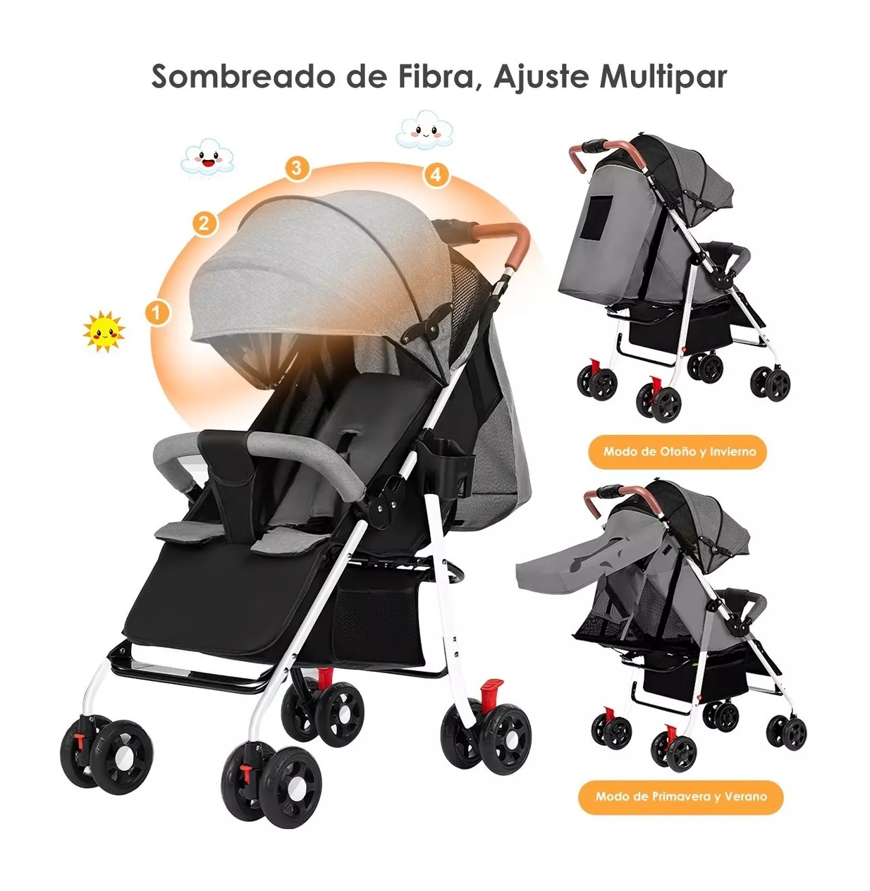 Foto 5 | Carriola de Bastón Plegable Reclinable color Gris con Negro para Bebé