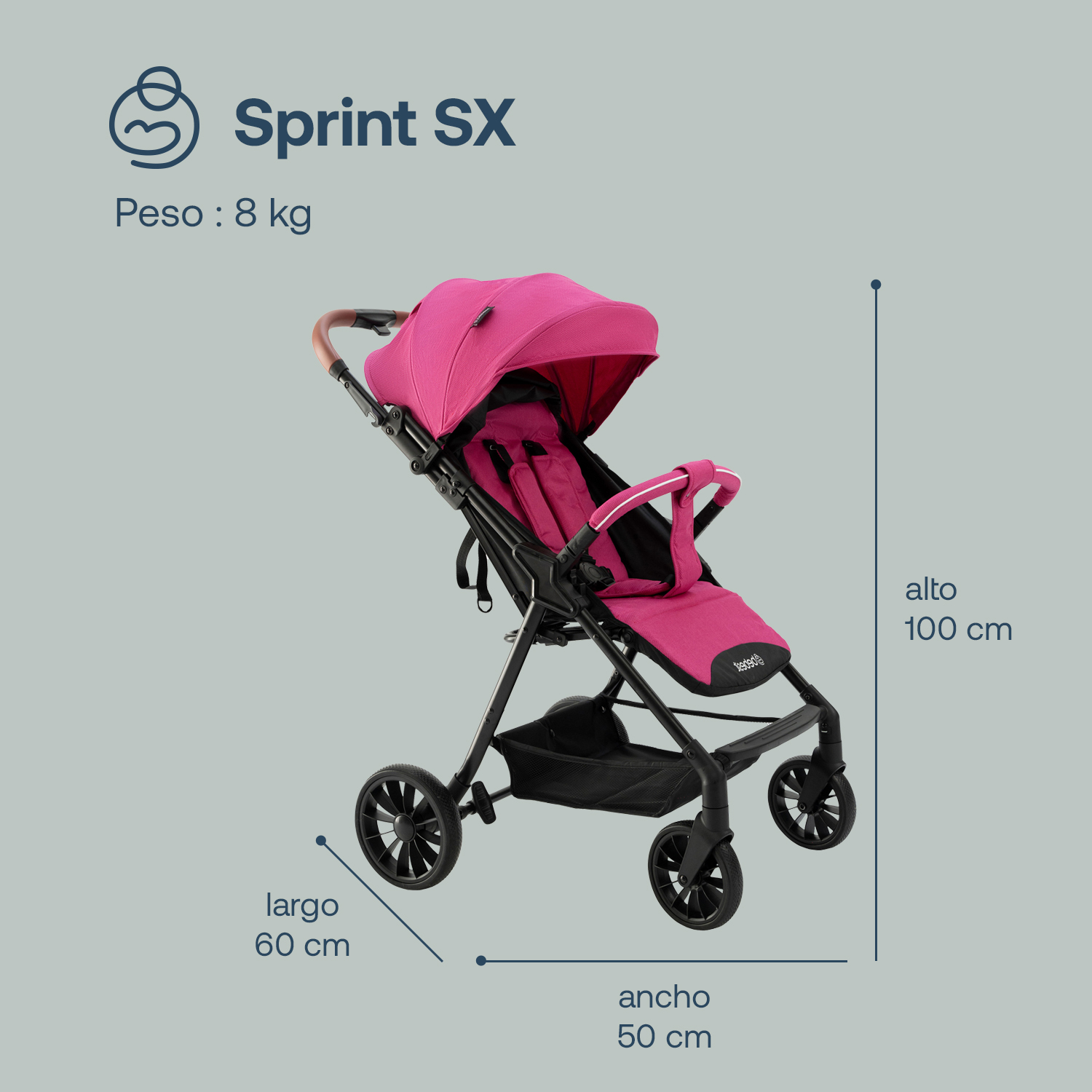 Foto 9 pulgar | Carriola Bebesit Sprint Carriola De Baston Plegable Paseo Color Rosa