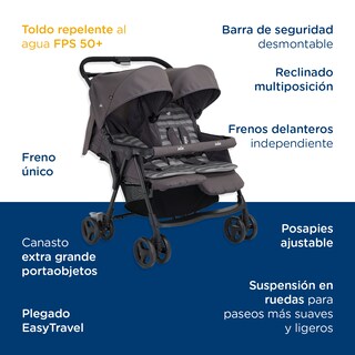 Foto 6 | Carriola Doble para Gemelos Joie Plegable Gris