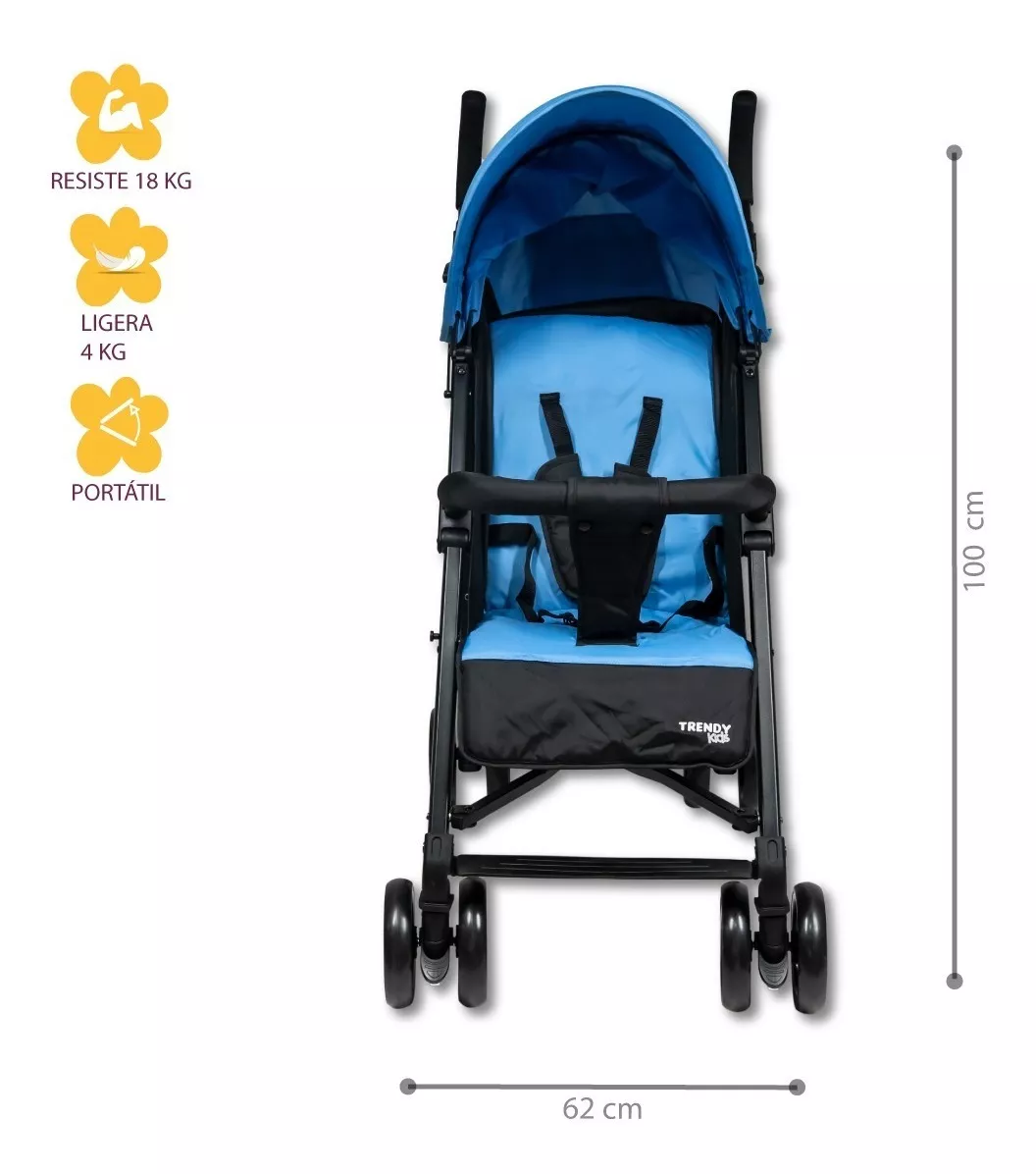 Foto 6 | Carriola de Bastón para Bebé Trendy Kids Cross Azul Reclinable