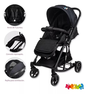 Foto 4 | Carriola para Bebé Starkids Naos Negra Convertible a Mecedora