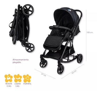 Foto 5 | Carriola para Bebé Starkids Naos Negra Convertible a Mecedora